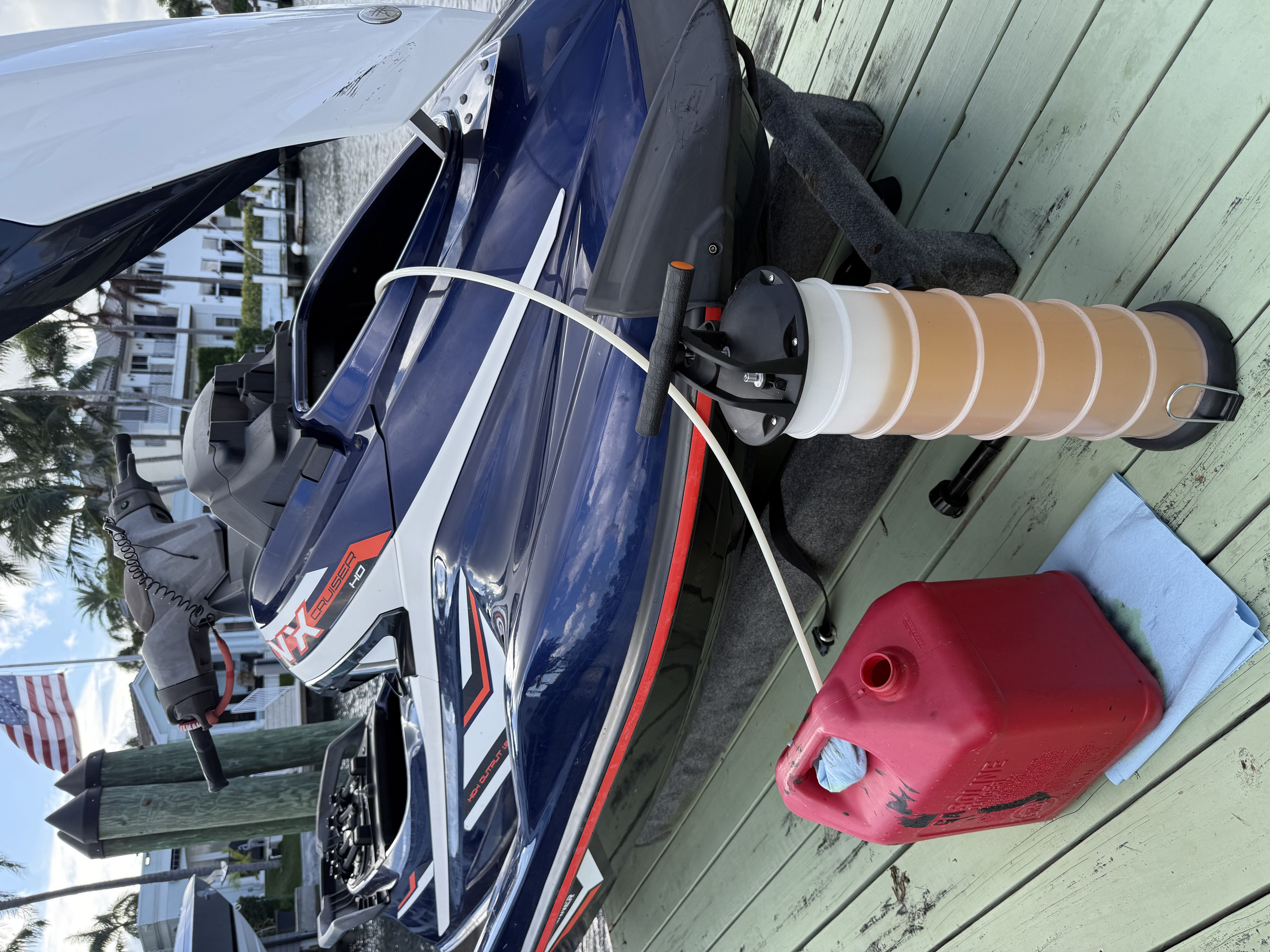 Dockside oil change on a Yamaha VX Cruiser